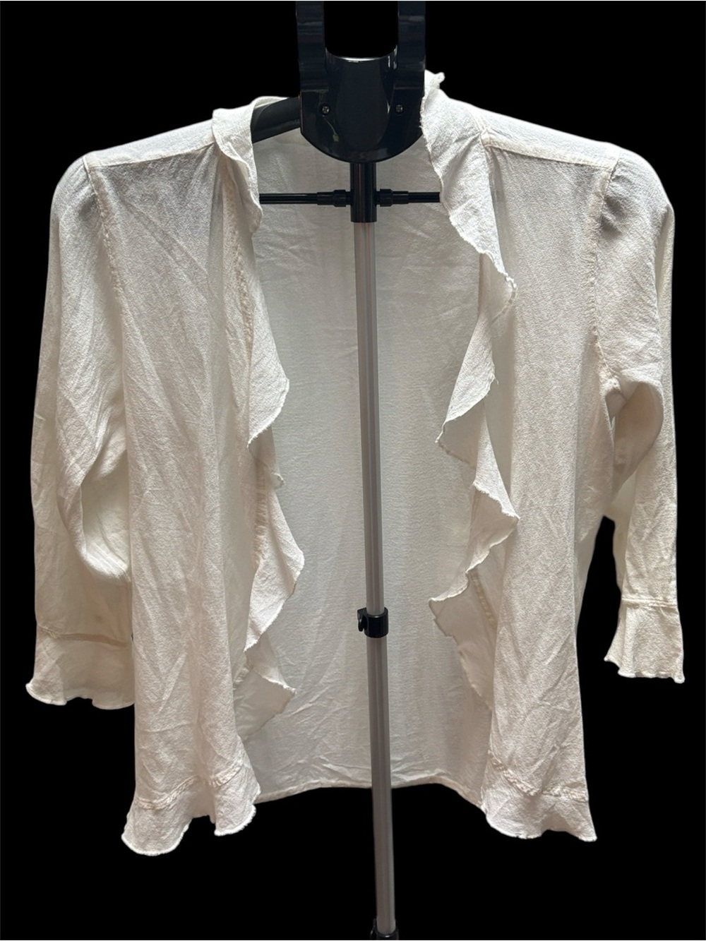 April Cornell Lightweight Soft Off-White Ruffle Cardigan, L